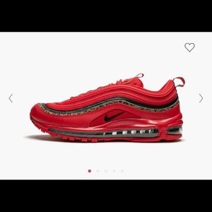 Red Nike air max 97 with leopard and black detail